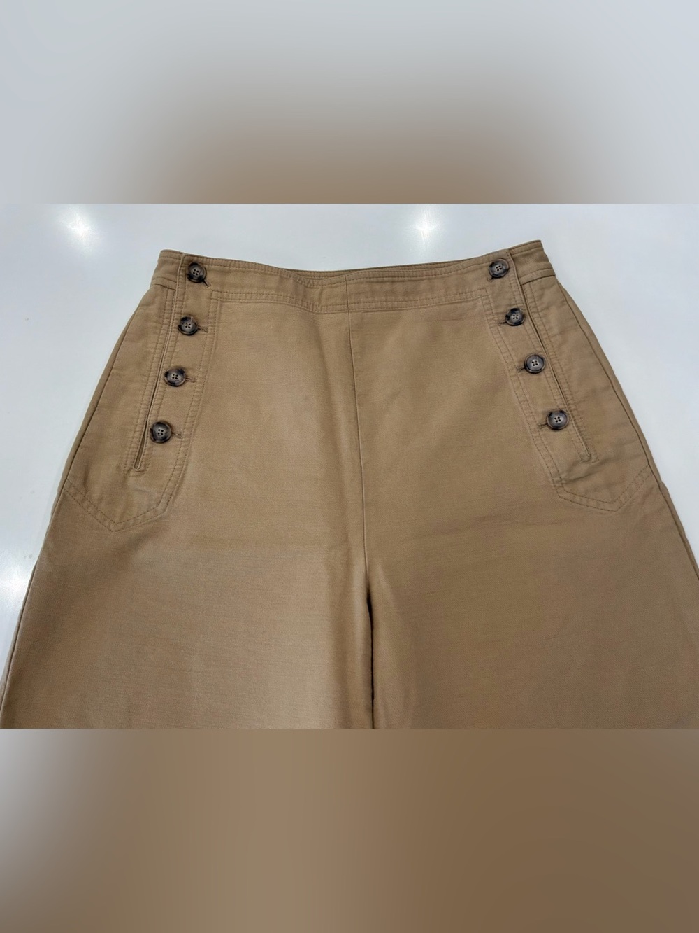 Polo Ralph Lauren Women's Sailor Wide Leg Crop Pants Camel Tan Wool Blend High R - Picture 4 of 6